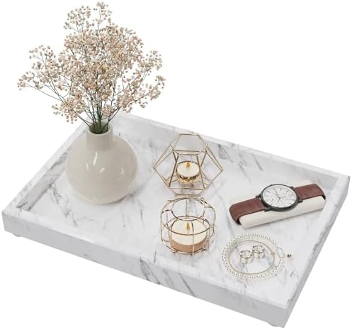 Decorative Marble Tray for Counter, 11.8x7.9x1.2 in, Carrara White