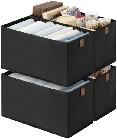 StorageWorks Narrow Storage Bins for Closet Shelves, Black, 4-Pack