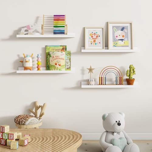 Dreamland Picture Ledge Shelf for Wall, Floating Shelves Set of 2, 24 Inch Long Floating Shelves with Lip for Living Room, Bedroom, Bathroom, Kitchen, White
