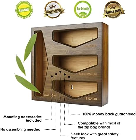 Bamboo Bag Storage Organizer for Kitchen Drawer, Baggie organizer, Compatible with Gallon, Quart, Sandwich and Snack Var