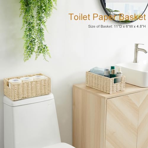 Vagusicc Wicker Storage Basket, Set of 2 Hand-Woven Paper Rope Wicker Basket, Small Storage Baskets for Organizing Toile