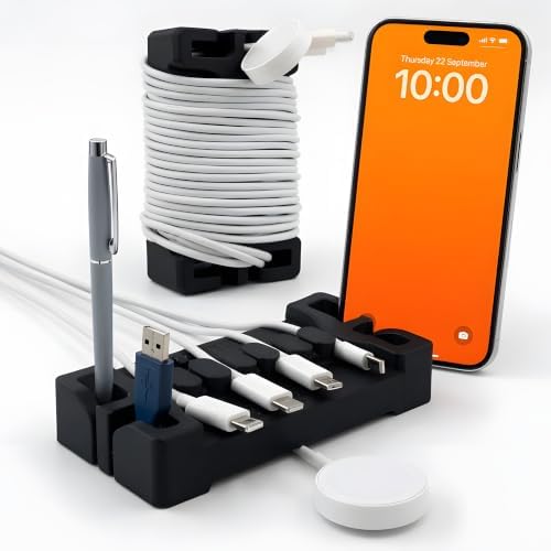 DeskBrick 2PK Silicone + Steel-Weighted Cord Holders for Desks. Weighted Cord Organizers & Cable Management for Desktops