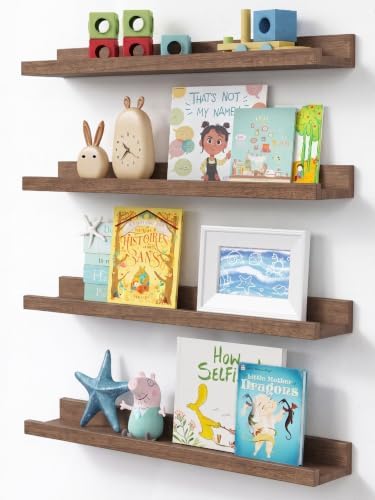 Walnut Brown 24 in Floating Shelves with Lip, Picture Ledge Shelf for Wall
