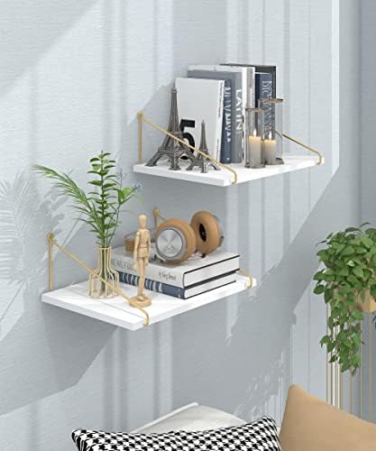 Afuly Floating Shelves for Wall, 12 Inch Deep Gold White Shelf, Set of 2
