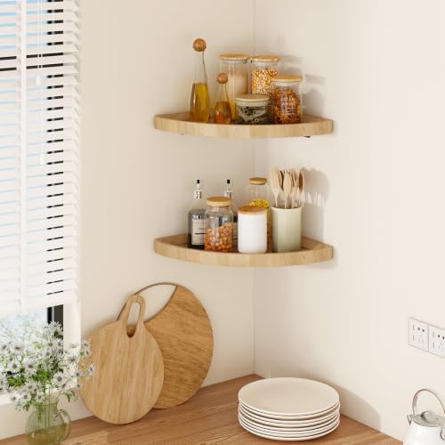 YMYNY Set of 2 Corner Shelf Wall Mount 12" Beech Wood Color HFS001R-2