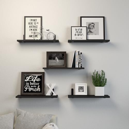 DOLLFIO Floating Wall Shelves, Decor & Storage, Black, 16.5'', 5Pcs