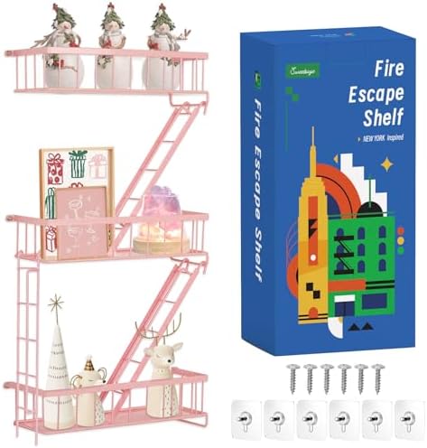 SweetSage Fire Escape Shelf - Pink Wall Decor Floating Shelves, Cute Metal Ladder Shelving for Bedroom, Home Decor Displ