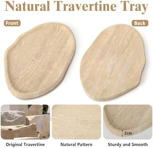 Natural Travertine Vanity Tray - Decorative Stone Marble Tray for Bathroom Countertop, Elegant Organizer for Home Decor,