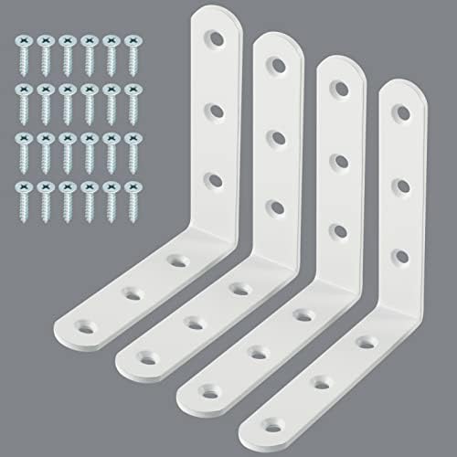 Alise 4Pcs Floating Shelf Brackets, White Heavy Duty L Bracket for Shelves