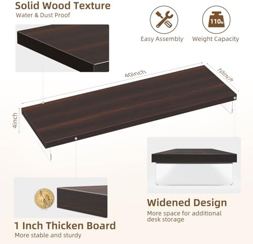 Dual Monitor Stand Riser, 40" Large Computer Monitor Stands for 2 Monitors, Wooden Desktop Organizer Shelf for Office De