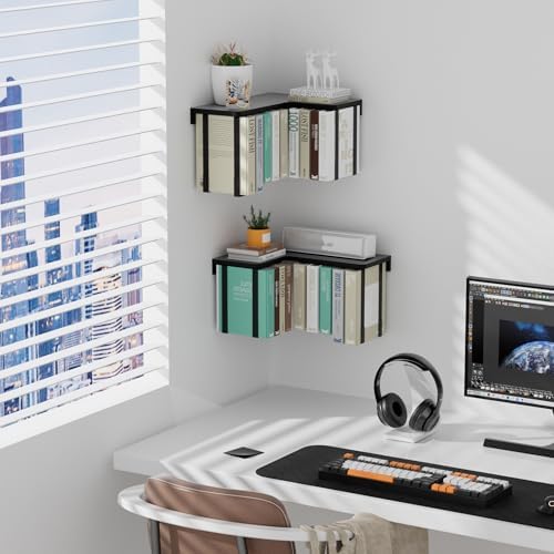 L-Shaped Corner Floating Shelves Set of 2, Floating Book Shelves for Wall