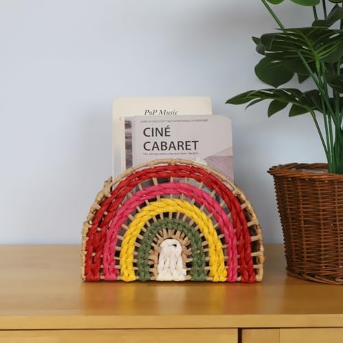 YRMT Wicker Storage Basket Water Hyacinth Woven Basket for Shelves Pantry Rainbow Decoration Semicircle Storage Basket with Built-in Handle Small Natural 9.1" x 7.5" x 7.5"