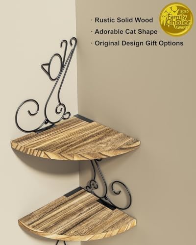 Alsonerbay 4-Tier Cat Shaped Corner Shelf Wall Mount, Carbonized Black
