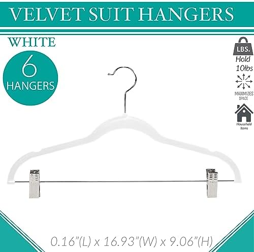 Simplify Velvet Hangers with Clips, 60 Pack, Durable, Non-Slip, Slim Design, White, Organization, Closet, Organization