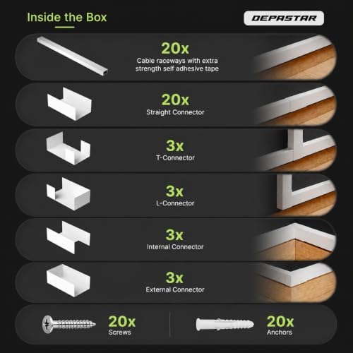 315” Cord Hider Kit, White Cable Raceway for Wall Mounted TV Wires, Paintable Wire Cover with Adhesive Tape, Screws and 