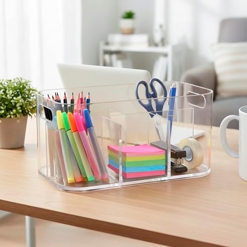STORi Bliss 5-Compartment Plastic Cosmetics Storage Organizer | Clear | Rectangular Divided Makeup Bin & Vanity Caddy wi