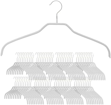 Narrow Petite Clothing Hangers by MAWA, Steel Hanger with Non-Slip Coating, for Shirts, Dresses, Suits, Camisoles, Jackets, 360-degree Rotatable Hook, Set of 80, White