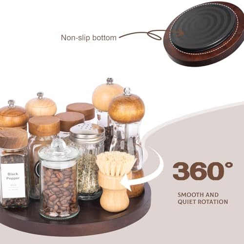 Wood Lazy Susan Organizer Kitchen Turntable for Cabinet Farmhouse Bathroom Decor Round Decorative Tray for Vanity, Count
