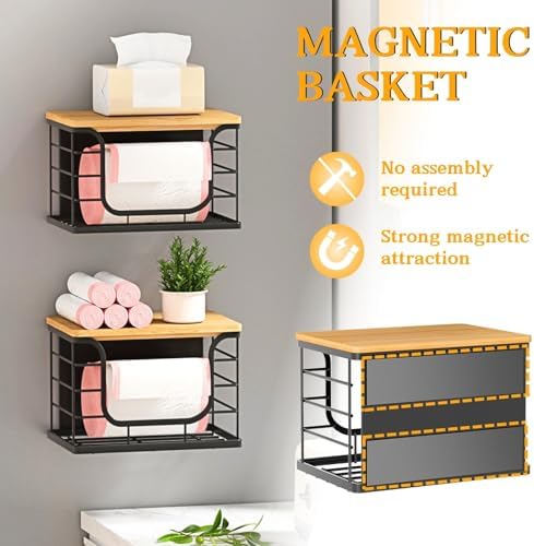 Ofiray-home Magnetic Shelf for Fridge Trash Bag Storage, 1 Pack Stackable Garbage Bag Holder with Bamboo Lid, Magnetic S