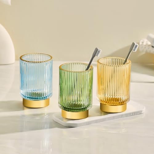Makeup Brush Holder Organizer,Toothbrush Holders,Desk Pen Pencil Holder,Multifunctional Vintage Glass Brush Cup（S+L/Whit