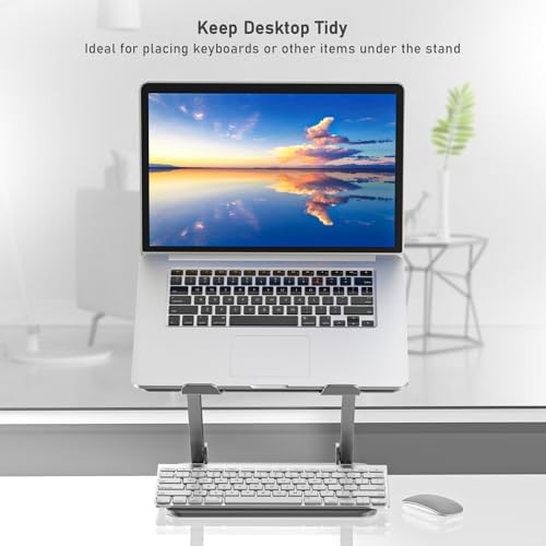 BoYata Laptop Stand, Adjustable Metal Desktop Riser, Up to 15 Inches, Gray
