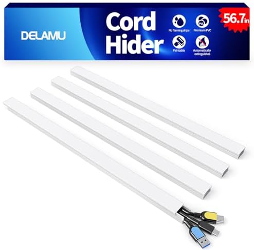 Delamu Cord Hider, 56.7in Cord Covers for 2-3 Wires on Wall, Paintable Cable Hider Wire Covers for Cords, Self-Adhesive 