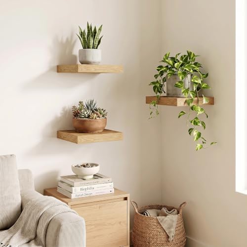 Square Floating Shelves for Wall, Small Corner Shelves, 8"W x 8"D, Set of 3