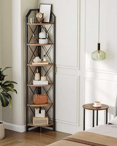 CHOEZON 6-Tier Corner Shelf, Industrial Corner Bookshelf, 71.2" Corner Storage Stand, Plant Stand Display Shelf, Corner 