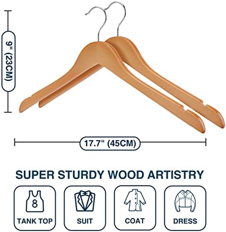 Wooden Hangers Pack of 20 - Sturdy, Heavy Duty Hangers for Shirts, Dresses, Coats & More (Natural)
