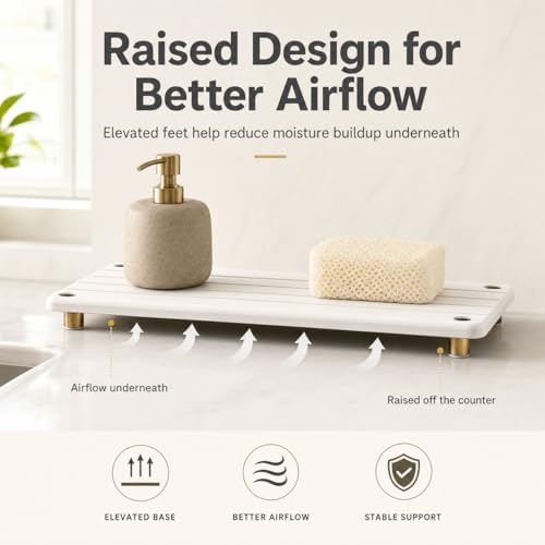 Razborci Instant Dry Sink Caddy Kitchen Sink Organizer, Quick Drying Stone Tray Diatomite Sponge Holder Soap Dish, Bathr