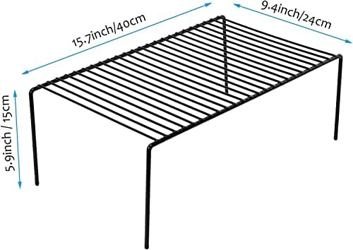 Kitchen Cabinet Shelf Organizer Set of 2, Large (15.7 x 9.4 inch) Metal Wire Pantry Storage Shelves, Dish Plate Racks fo