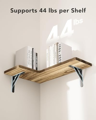 Amada Corner Floating Shelves, Paulownia Wood, Set of 4, Natural Wood