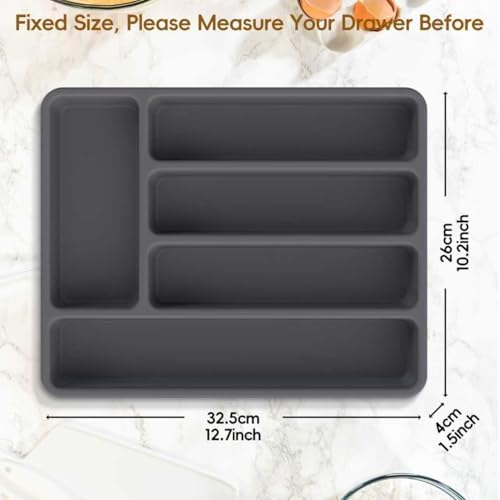 Non-Slip Silicone Kitchen Drawer Organizer for Utensils & Flatware | Heavy-Duty Silverware Cutlery Tray Insert | Waterproof, Easy-Clean for Office, Junk Drawer