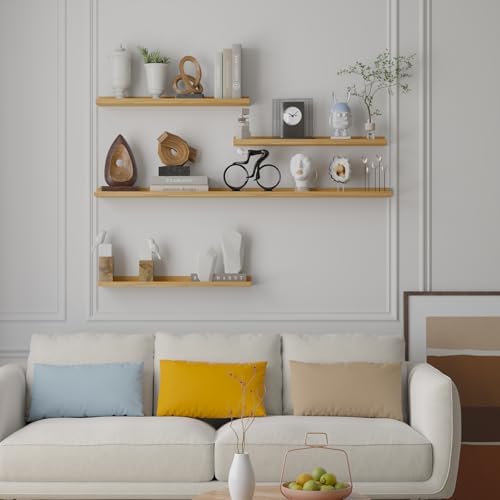 Heimlove Picture Ledge Shelf,48 inch Long Floating Shelves for Wall Set of 2,Picture Shelf with Lip for Wall Decor,Livin