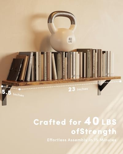 Floating Shelves for Wall, Wall Mount Book Shelf, Hanging Shelves, Wall Bookshelf for Bedroom, Office, Living Room (Rust