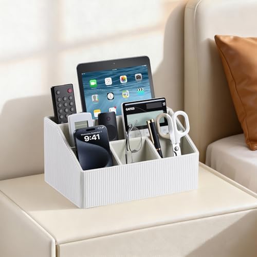 PU Leather Desk Organizer, Remote Control Holder, Ivory