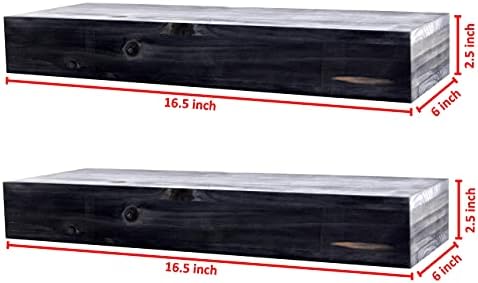 Rectangle Floating Shelves Set of 2 - Rustic Wood Weathered Grey - 16.5 inch Ledge for Storage and Trophy Display - Home