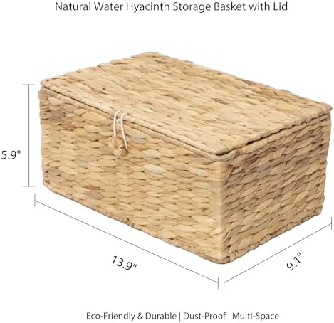 Woven Wicker Hyacinth Basket with Lid Storage Organizer