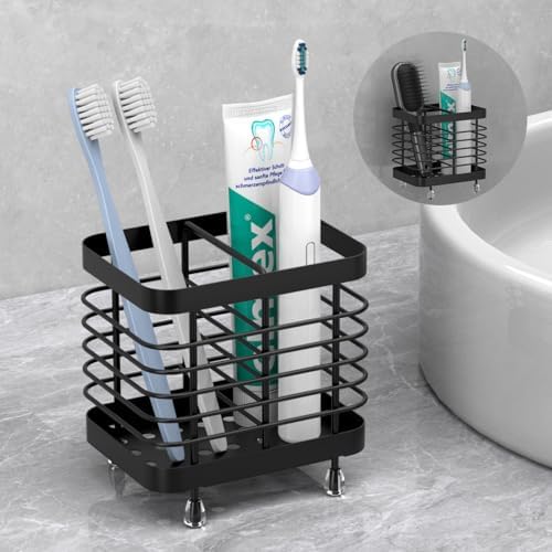 Luxspire Toothbrush Holders for Bathroom, Stainless Steel, 2 Slots, Black