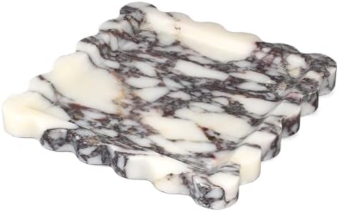 YMXYJM Calacatta Viola Marble Tray, Scalloped Coffee Table Tray Decor - 8"