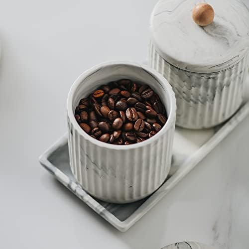 Marble Small Bathroom Jar Set Qtip Holder Dispenser for cotton swabs