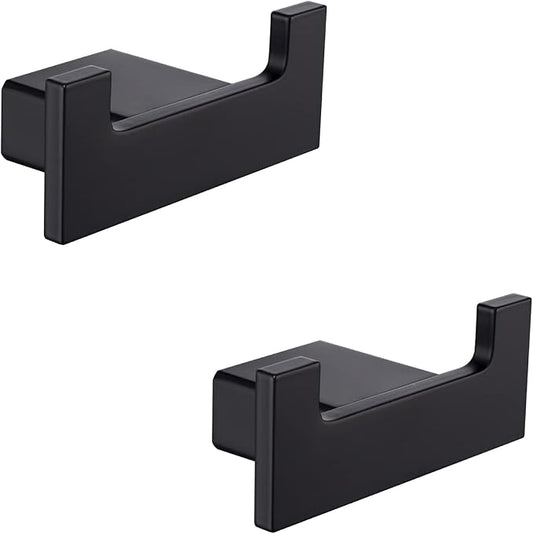RANDOM Black Double Towel Hook SUS304 Stainless Steel Towel Hooks for Bathroom Wall Mounted Coat Hooks Heavy Duty Wall Hook Square Hand Towel Holder Matte Black Robe Hook.96009-8MB-2