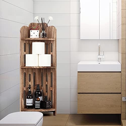 Meangood Bathroom Corner Shelf Stand, 3 Tier Solid Wood Display Shelf for Narrow Space, Shower Corner Shelf, Plant Stand