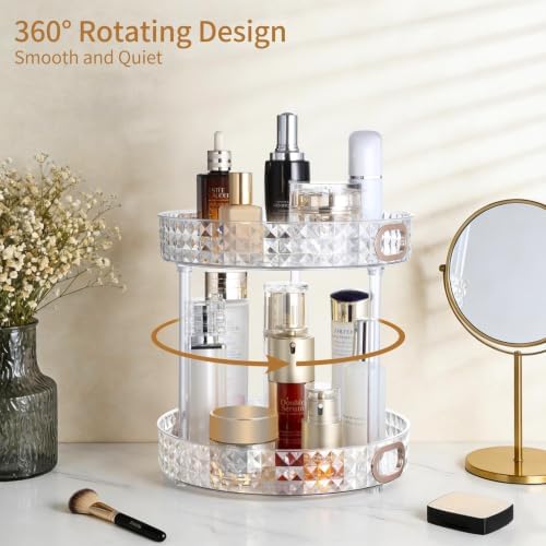 360 Rotating Makeup Organizer, 2 Tier, Diamond Pattern, Clear