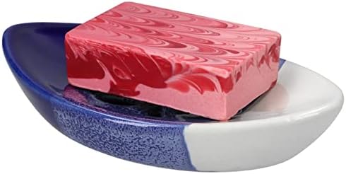 Ceramic Soap Dish with Self Draining Tray for Bathroom, Kitchen (Blue No.3), 6.25 x 3.75 x 1 inches (LxWxH) (1111)