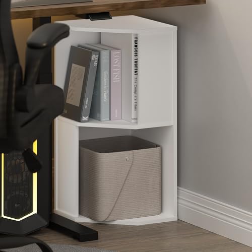 Furinno ECON Corner Shelf, 2-Tier Corner Book Shelf, Standing Storage Shelves, Cube Display Rack, Bookshelf, for Organiz