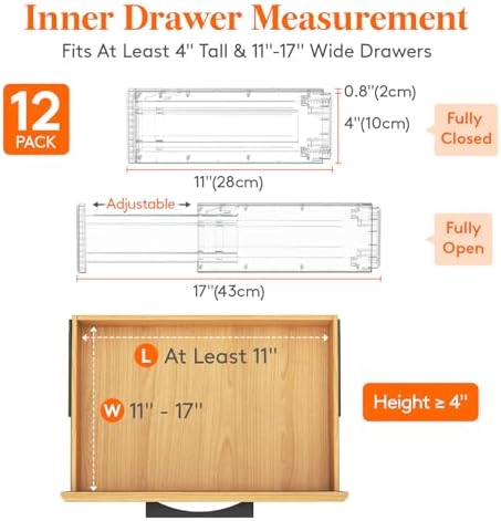 Lifewit 4" High Upgrade Drawer Divider, Adjustable Drawer Organizer Clothes