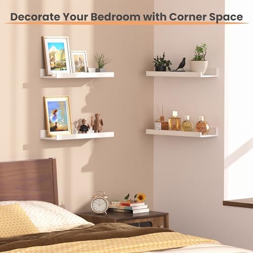 upsimples Floating Shelves for Wall, Wall Shelves for Decor Storage Set of 6, Wall Mounted Wood Shelf for Bedroom, Livin
