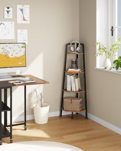 CHOEZON Corner Shelf, 4-Tier Ladder Corner Shelf, Ladder Bookshelf, 47.2" Tall Vertical Display Stand, Metal Frame Books