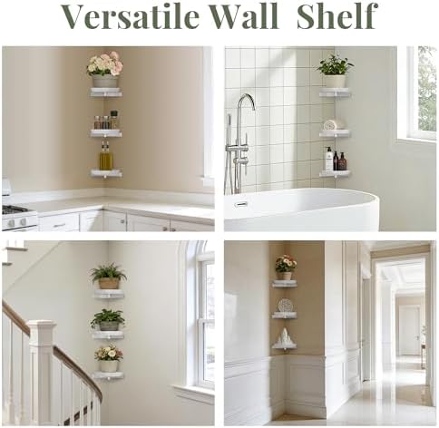 BXF Floating Plant Shelves for Wall Set of 3, Heavy Duty Matte White Corner Wall Planters for Indoor Plants, Minimalist 